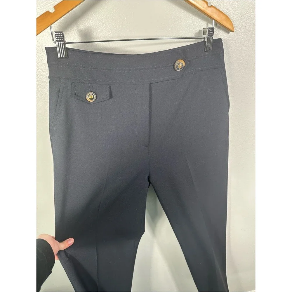 Veronica Beard Renzo Navy Blue Trouser Pants Creast Button Trouser Pants Size 10